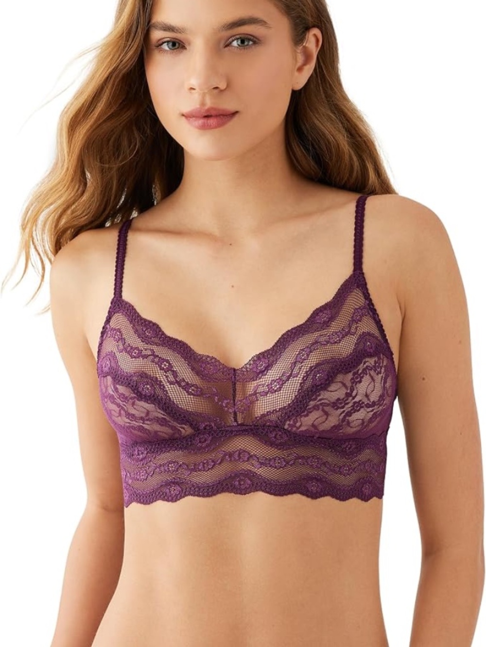 NWT S  b.tempt'd by Wacoal Women's Lace Kiss Sheer Unlined Wire Free Bralette